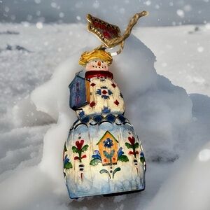 Jim Shore Snowman 2003 Heartwood Creek 5 1/2" tall Bird House & Nest W Birds